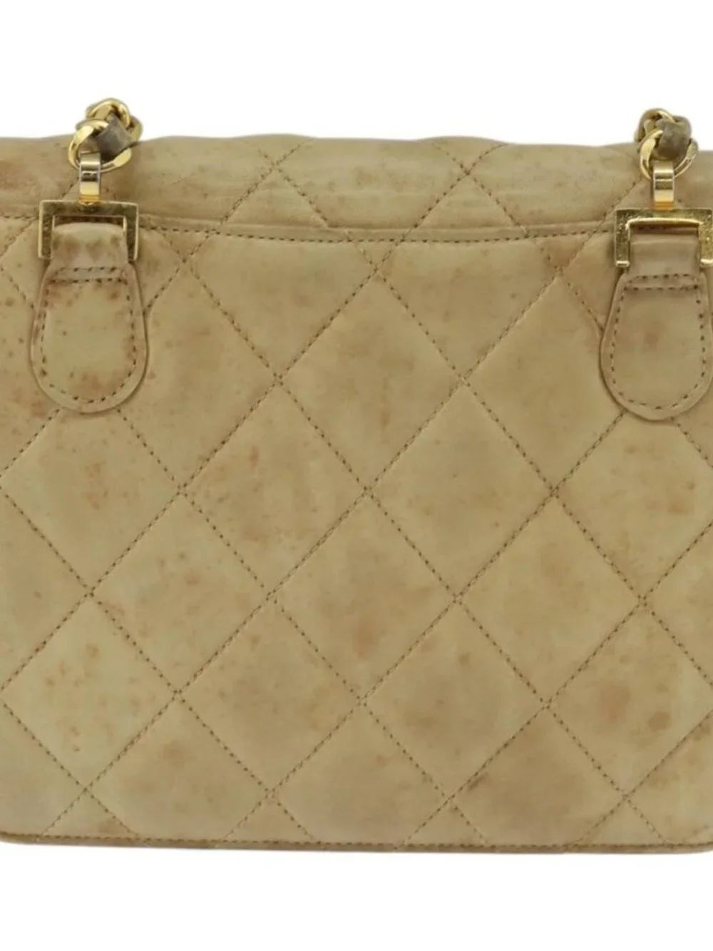 CHANEL Matelasse Chain Shoulder Bag Lamb Skin Beige Gold CC Auth 149120